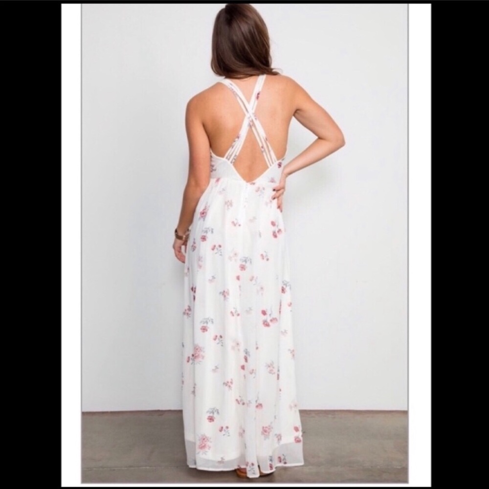 Boho Floral Criss Cross Strap Maxi Dress NWOT - Picture 2 of 8
